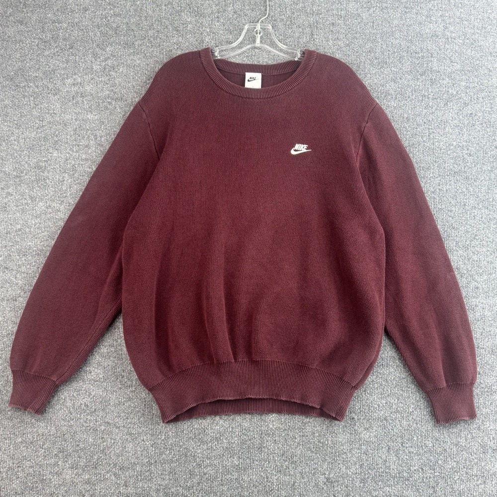 Nike Sweatshirt MENS L Burgundy Crewneck Embroidered Swoosh Pullover